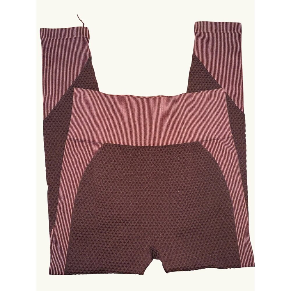 CCC Seamless Yoga Leggings Size Medium High Waist Brown Chocolate Striped Design - Picture 7 of 8